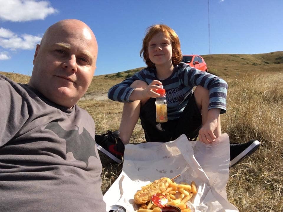Jonathan and Kevin fish n chips picnic