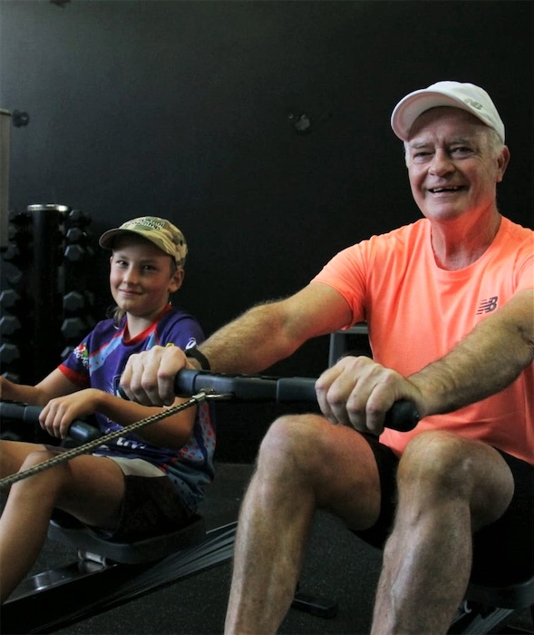 Blair and Linus on their rowing machines