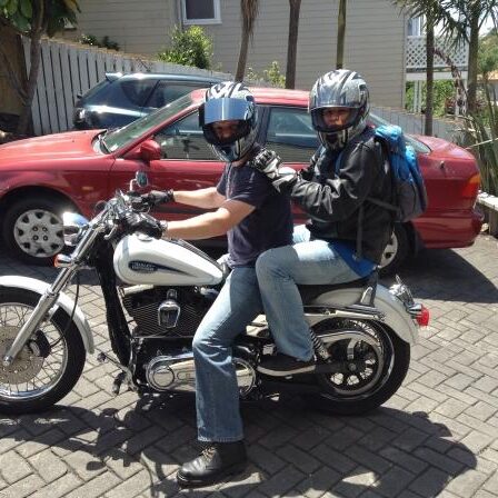 DJ and Phil on the Harley