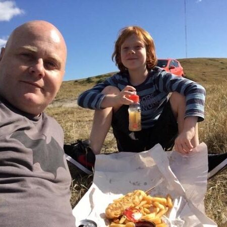 Jonathan and Kevin fish n chips picnic